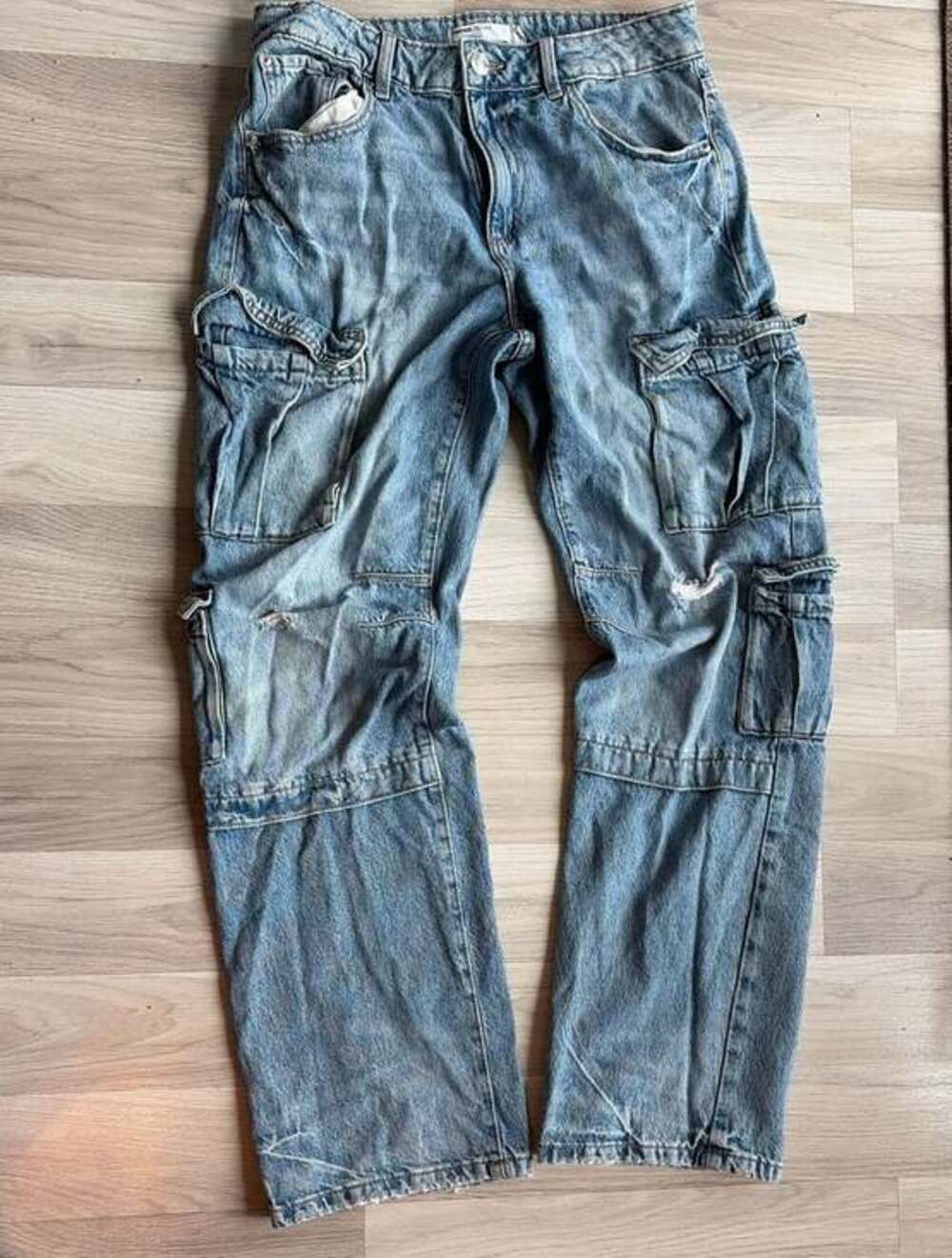 Garage Denim Light Wash Slouchy High Rise‎ Cargo Jeans Size 07/28